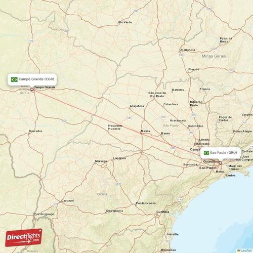 Campo Grande - Sao Paulo direct flight map