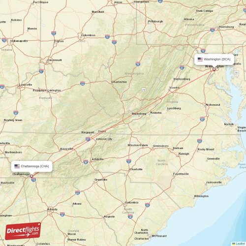 Chattanooga - Washington direct flight map