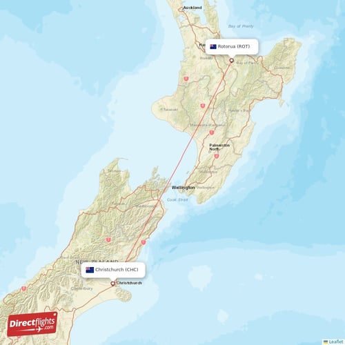 Christchurch - Rotorua direct flight map