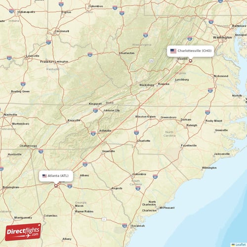 Charlottesville - Atlanta direct flight map