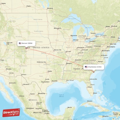 Charleston - Denver direct flight map