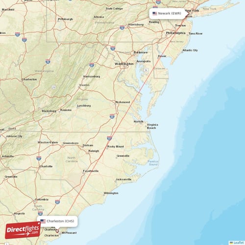 Charleston - New York direct flight map