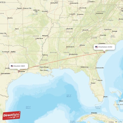 Charleston - Houston direct flight map