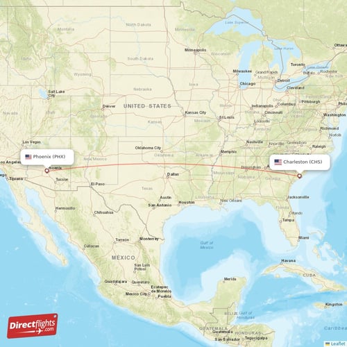Charleston - Phoenix direct flight map