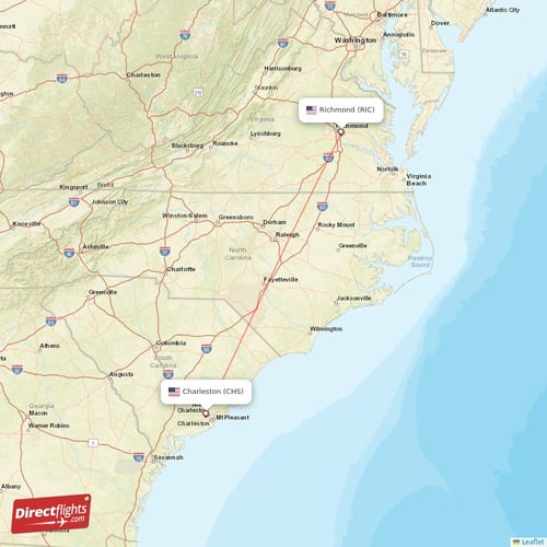 Charleston - Richmond direct flight map