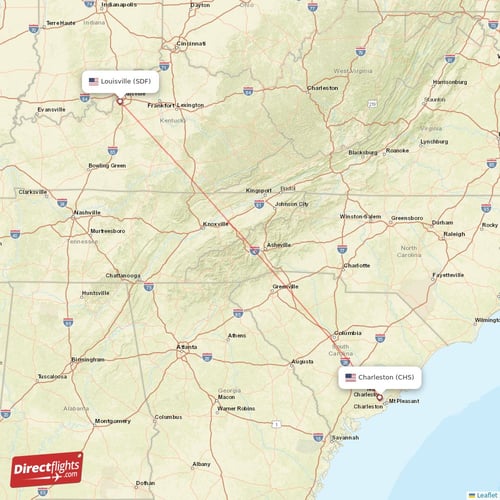 Charleston - Louisville direct flight map