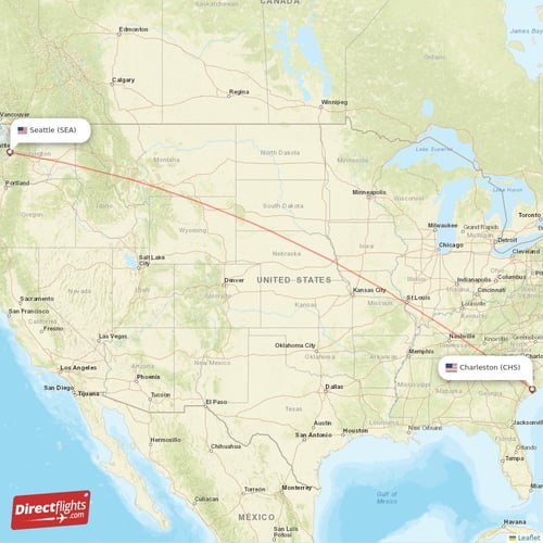 Charleston - Seattle direct flight map