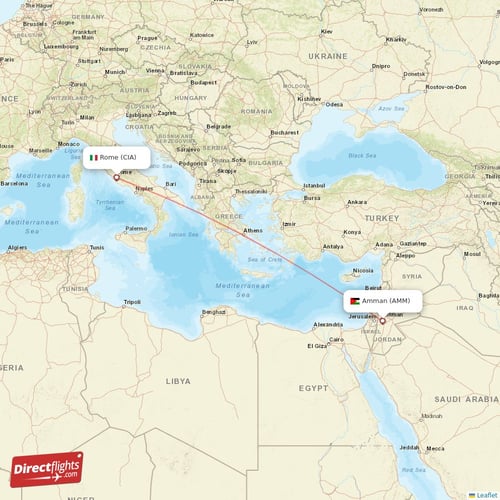 Rome - Amman direct flight map