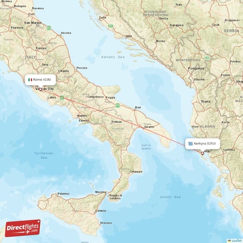 Rome - Kerkyra direct flight map