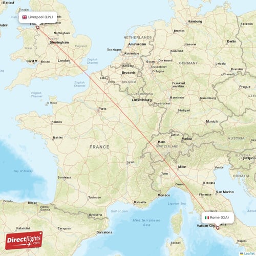 Rome - Liverpool direct flight map