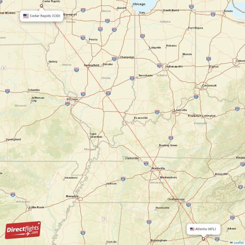 Cedar Rapids - Atlanta direct flight map