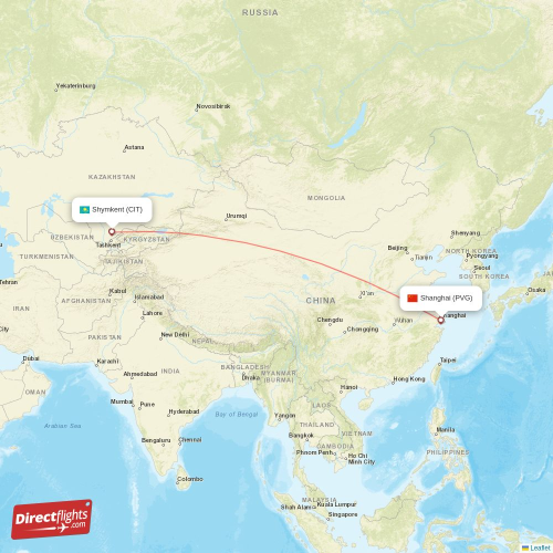 Shymkent - Shanghai direct flight map