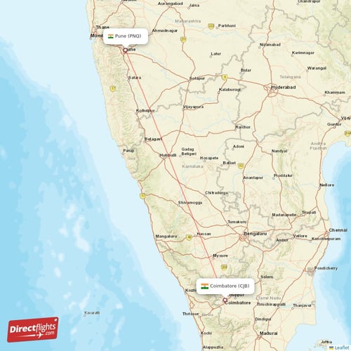 Coimbatore - Pune direct flight map