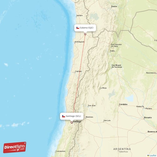 Calama - Santiago direct flight map