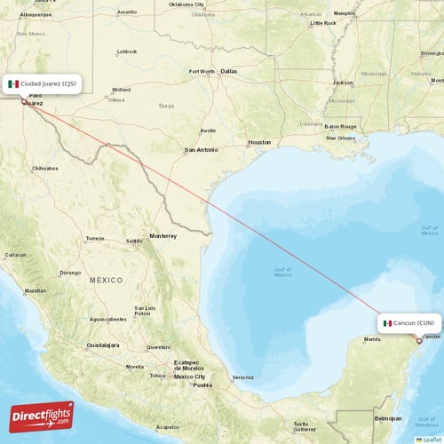 Ciudad Juarez - Cancun direct flight map