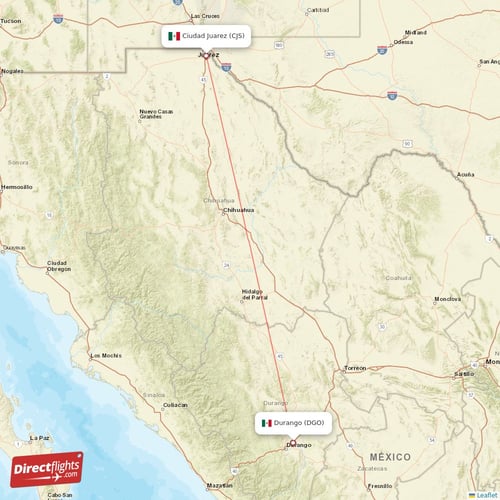 Ciudad Juarez - Durango direct flight map