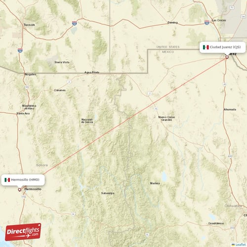Ciudad Juarez - Hermosillo direct flight map