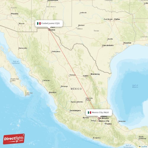 Ciudad Juarez - Mexico City direct flight map