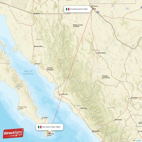 Ciudad Juarez - San Jose Cabo direct flight map
