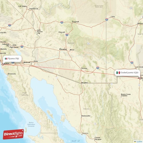 Ciudad Juarez - Tijuana direct flight map
