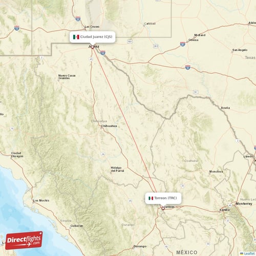 Ciudad Juarez - Torreon direct flight map