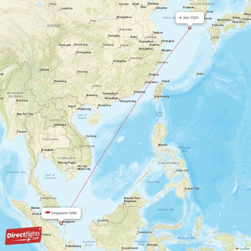 Jeju - Singapore direct flight map