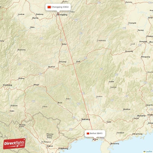 Chongqing - Beihai direct flight map