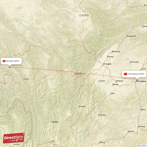 Chongqing - Bangda direct flight map