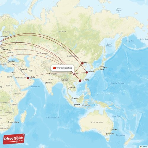 Chongqing - Brussels direct flight map