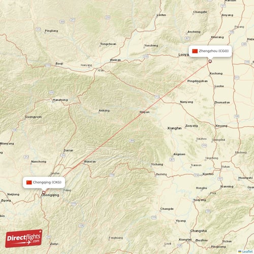 Chongqing - Zhengzhou direct flight map