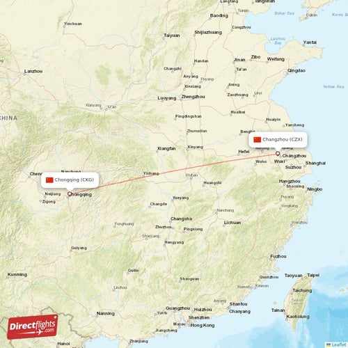 Chongqing - Changzhou direct flight map