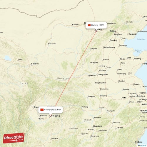 Chongqing - Datong direct flight map