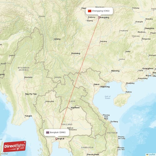 Chongqing - Bangkok direct flight map
