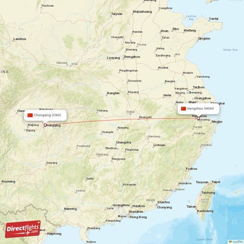Chongqing - Hangzhou direct flight map