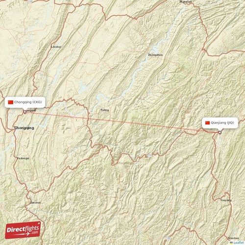 Chongqing - Qianjiang direct flight map