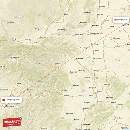 Chongqing - Jining direct flight map