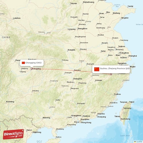 Chongqing - Quzhou, Zhejiang Province direct flight map