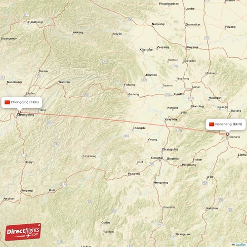 Chongqing - Nanchang direct flight map