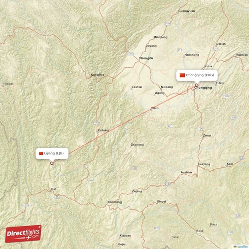Chongqing - Lijiang direct flight map