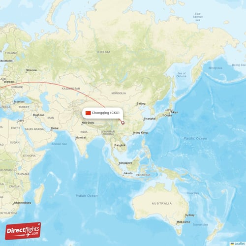 Chongqing - Madrid direct flight map