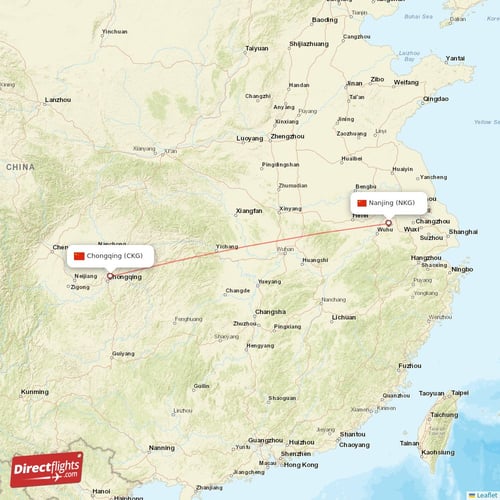 Chongqing - Nanjing direct flight map