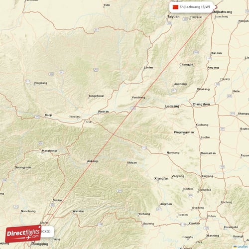 Chongqing - Shijiazhuang direct flight map