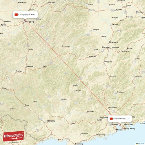 Chongqing - Shenzhen direct flight map
