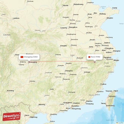 Chongqing - Tunxi direct flight map