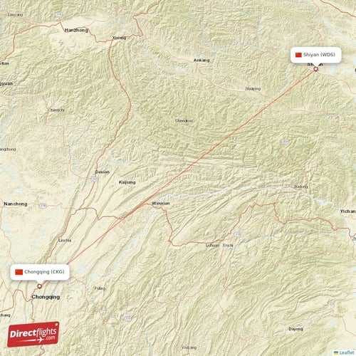 Chongqing - Shiyan direct flight map
