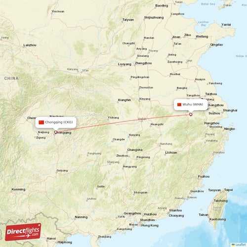 Chongqing - Wuhu direct flight map