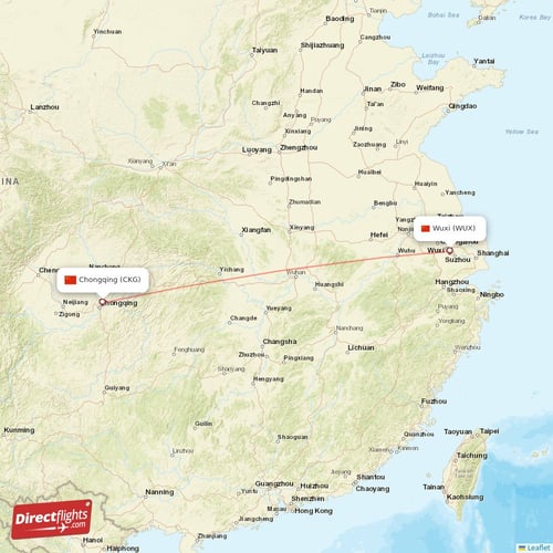 Chongqing - Wuxi direct flight map