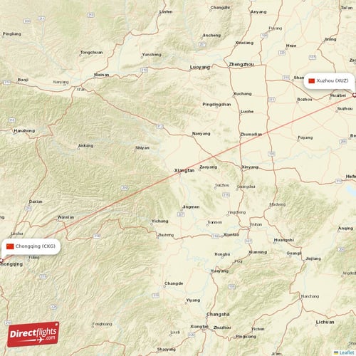 Chongqing - Xuzhou direct flight map