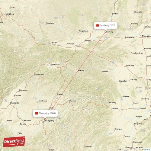 Chongqing - Yuncheng direct flight map