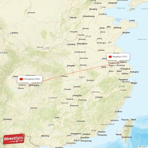 Chongqing - Yangzhou direct flight map